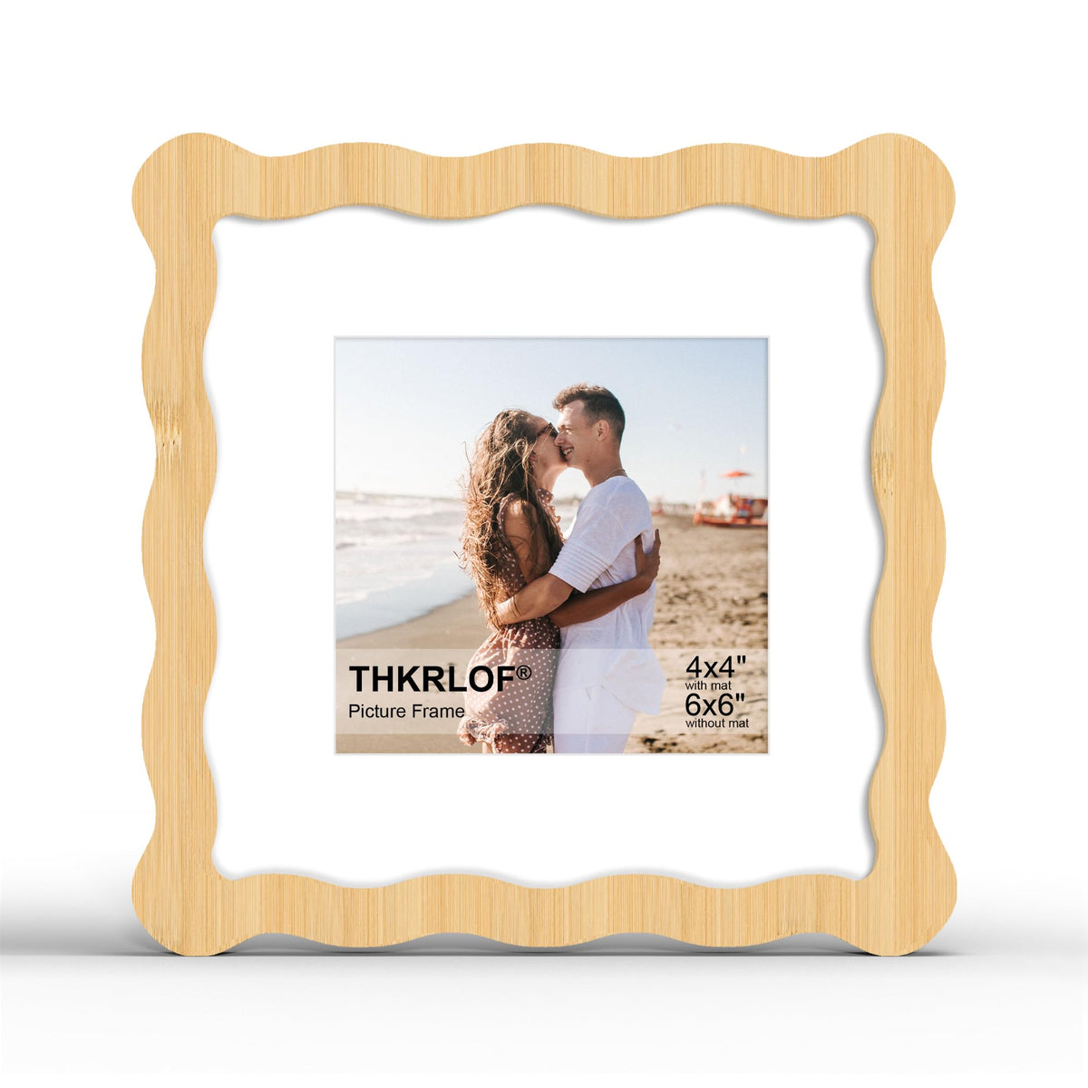 4x6 Picture Frame with Mat for 3.5x5, Wavy Edge Wooden Real Glass Photo Frame for Tabletop and Wall Hanging, Green, 1 Pack