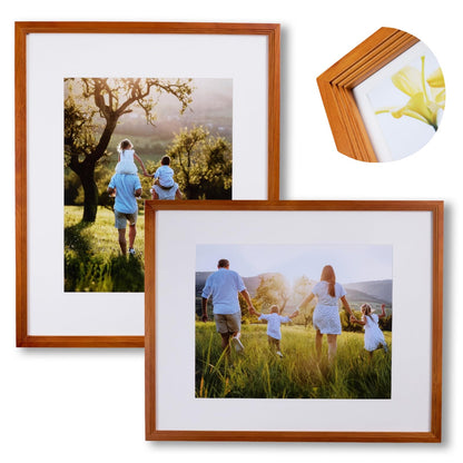 8x10 Wooden Picture Frame, Displays 8x10 Without Mat or 5x7 With Mat, Solid Wood Colorful Photo Frame for Wall Tabletop, Real Glass, Rustic Stepped Edge, 2 Pack, Brown