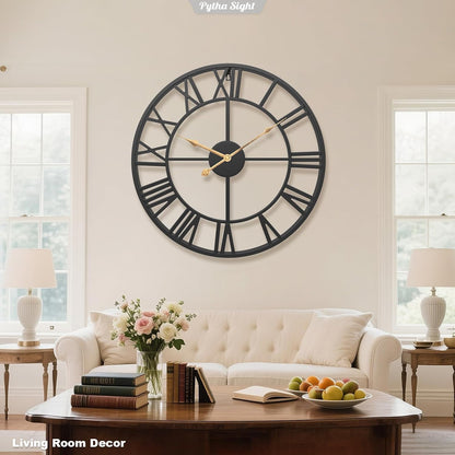Pytha Sight 30 Inch Black Large Roman Numeral Wall Clocks for Living Room