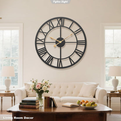 Pytha Sight 30 Inch Black Large Roman Numeral Wall Clocks for Living Room