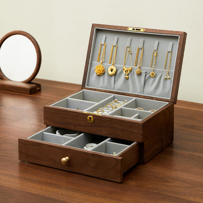 Black Walnut 3 Layer Wooden Jewelry Box Organizer