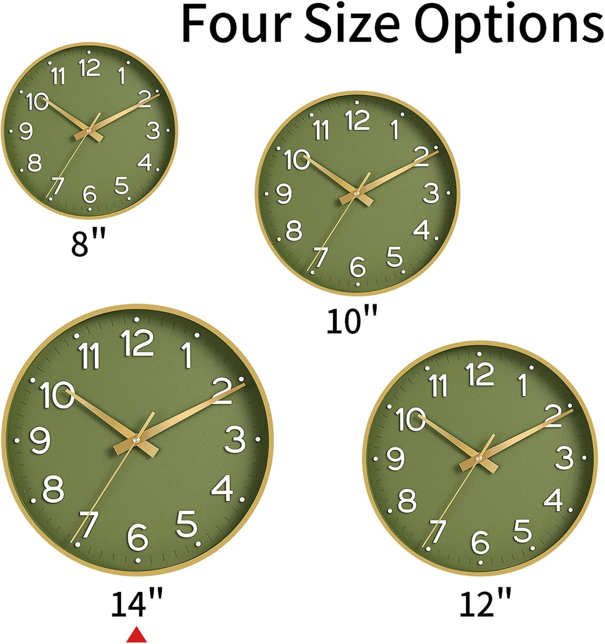 Roymnie 14 Inch Wall Clock Battery Operated Silent Non Ticking Green Analog