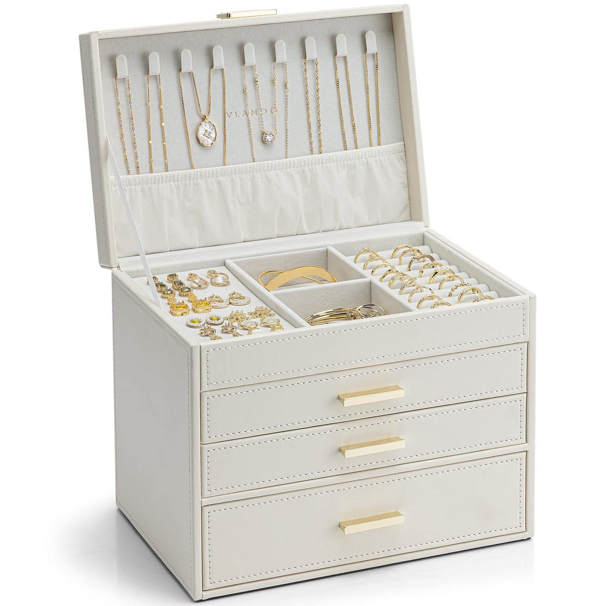 VLANDO Large Jewelry Box, 6 Layer Storage Organizer, Removable Dividers