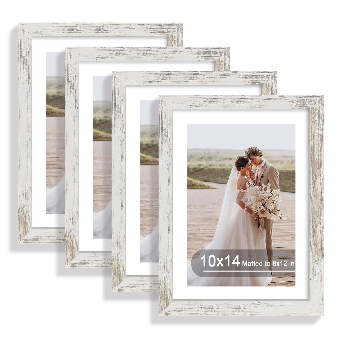 Hongkee 5x7 Picture Frame Set of 4, Real Glass and Wooden Frame, 4x6 Mat
