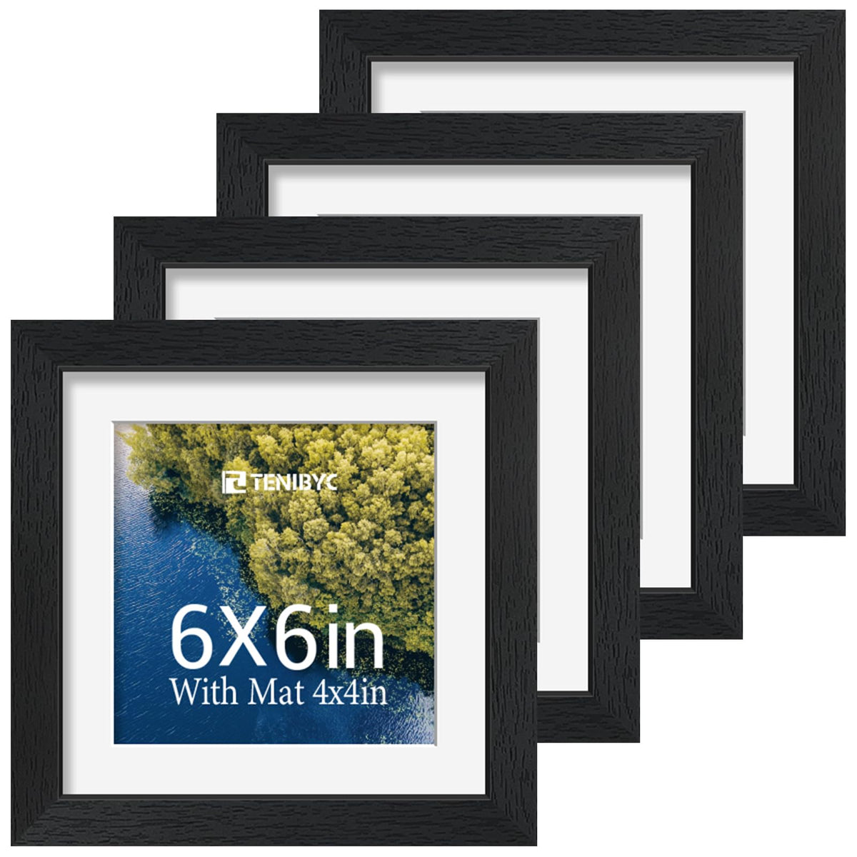 5x7 picture frame 4 Pack, 4x6 Mat, Black Wood, Glass, for Photo
