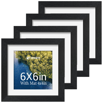 5x7 picture frame 4 Pack, 4x6 Mat, Black Wood, Glass, for Photo