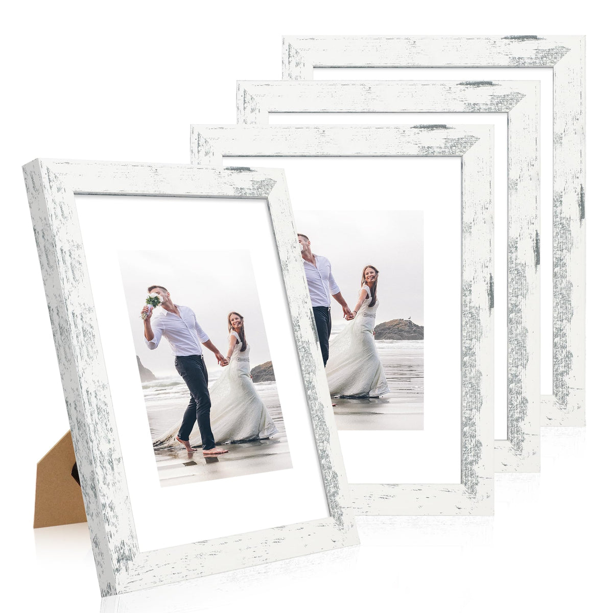iRahmen 5x7 Picture Frame Set of 4, High Definition Real Glass Rustic Brown Frame, 5 x 7 Wood Photo Frames for Tabletop Display and Wall Mounting