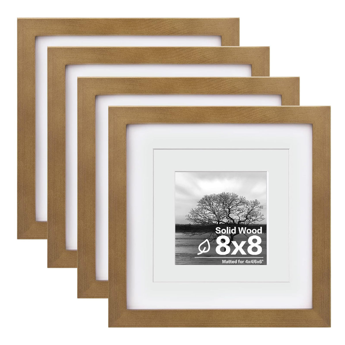 Egofine 11x14 Picture Frames 4 Pack Display Pictures 5x7/8x10 with Mat or 11x14 Without Mat Made of Solid Wood Covered by Plexiglass for Table Top Display and Wall Mounting Photo Frame, Light Brown