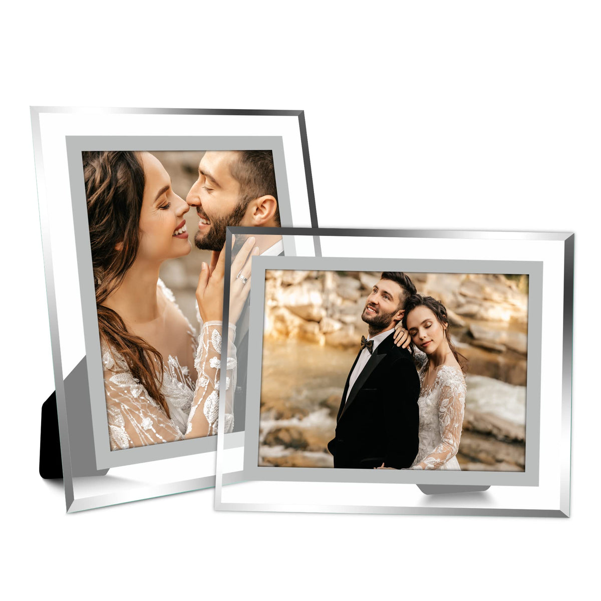Vienrose 5x7 Picture Frame Set of 2, Clear Glass Photo Frames with Silver Edge, Horizontal or Vertical Display for Tabletop, Desk, Home, Office Decoration Fits 5x7 Photos Easy Photo Swap Gift Ready