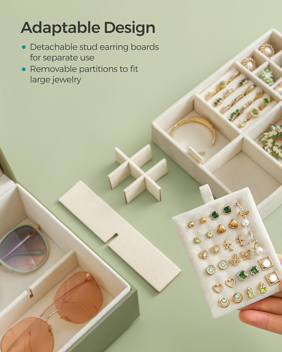 SONGMICS 2-Layer Jewelry Box with Handle, Removable Tray, Floating Effect