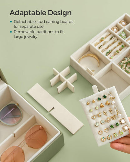 SONGMICS 2-Layer Jewelry Box with Handle, Removable Tray, Floating Effect