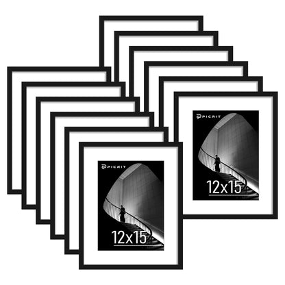 Picrit 8x10 Picture Frame Set of 12, Modern Gallery Wall Frames, Black