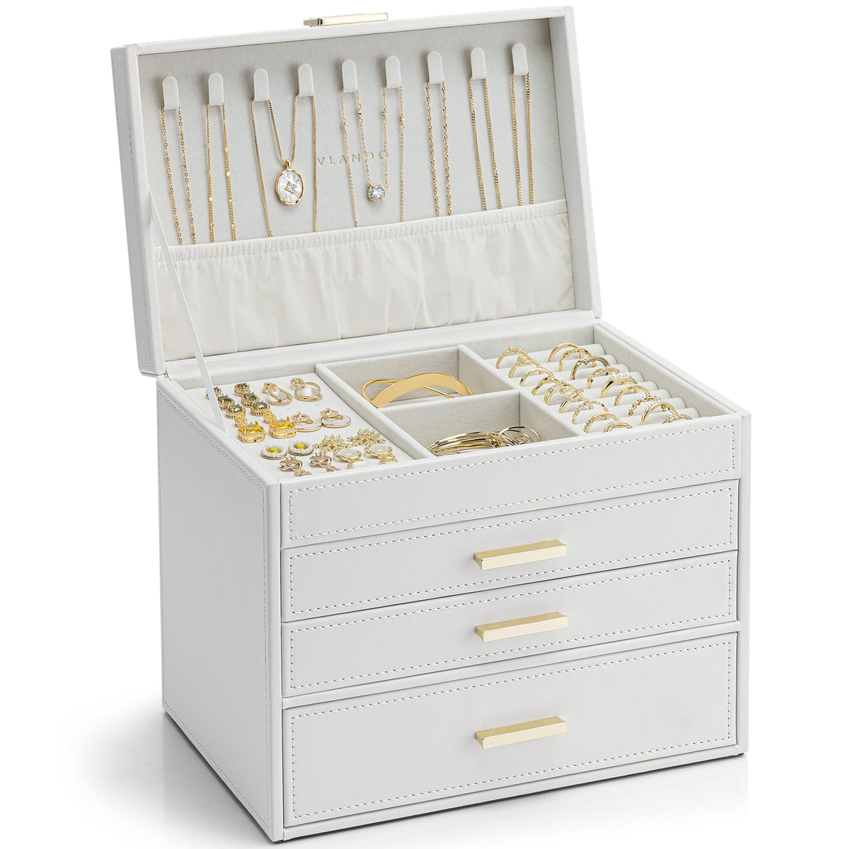 VLANDO Large Jewelry Box, 6 Layer Storage Organizer, Removable Dividers