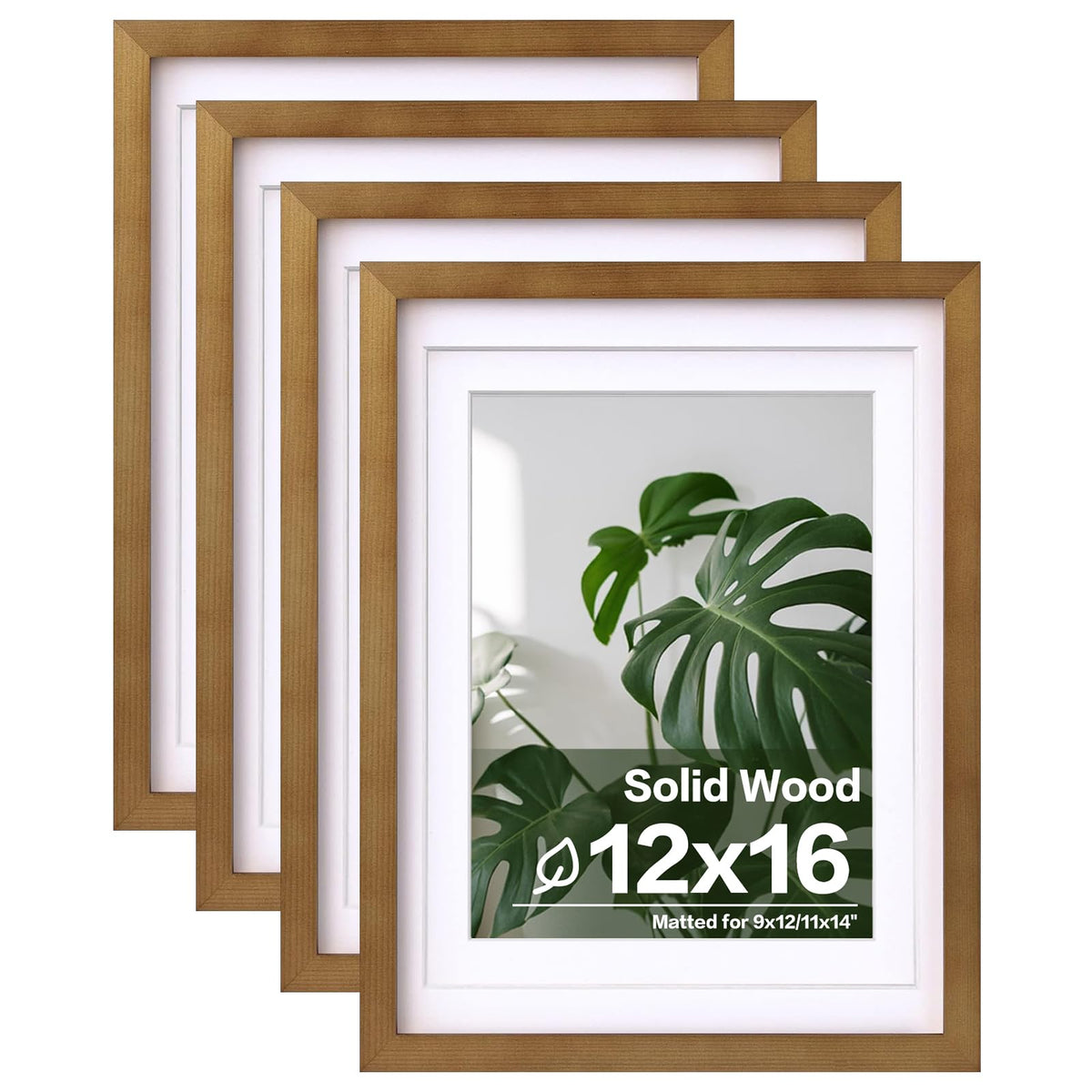 Egofine 11x14 Picture Frames 4 Pack Display Pictures 5x7/8x10 with Mat or 11x14 Without Mat Made of Solid Wood Covered by Plexiglass for Table Top Display and Wall Mounting Photo Frame, Light Brown
