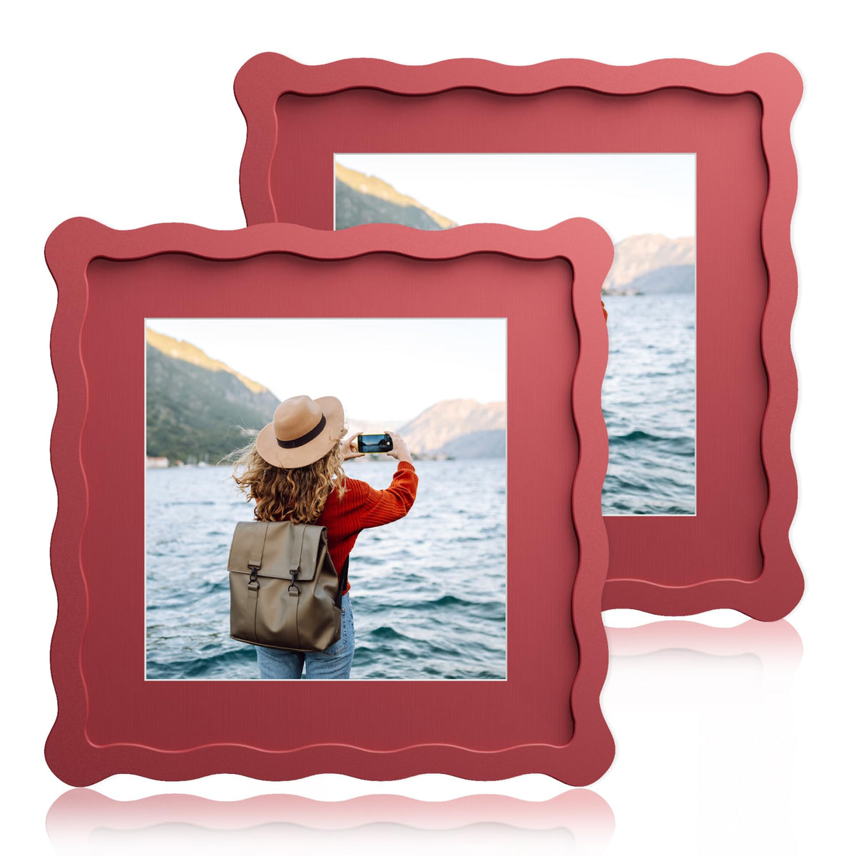 5x7 Wavy Picture Frame with 4x6 Mat, 5 x 7 Wood Frame, Real Glass
