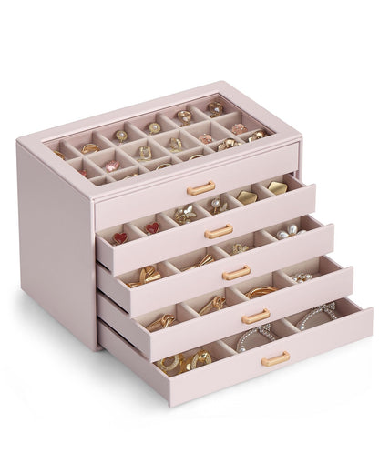 Lolalet Earring Organizer, Jewelry Box with Clear Lid -Beige, 5 Layer