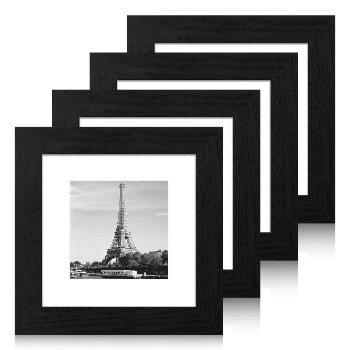 iRahmen 5x7 Picture Frame Set of 4, High Definition Real Glass Rustic Brown Frame, 5 x 7 Wood Photo Frames for Tabletop Display and Wall Mounting
