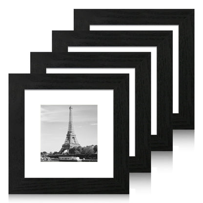 iRahmen 5x7 Picture Frame Set of 4, High Definition Real Glass Rustic Brown Frame, 5 x 7 Wood Photo Frames for Tabletop Display and Wall Mounting