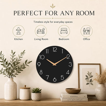 cicininc 8 Inch Battery Operated Wall Clock, Silent Analog, Black