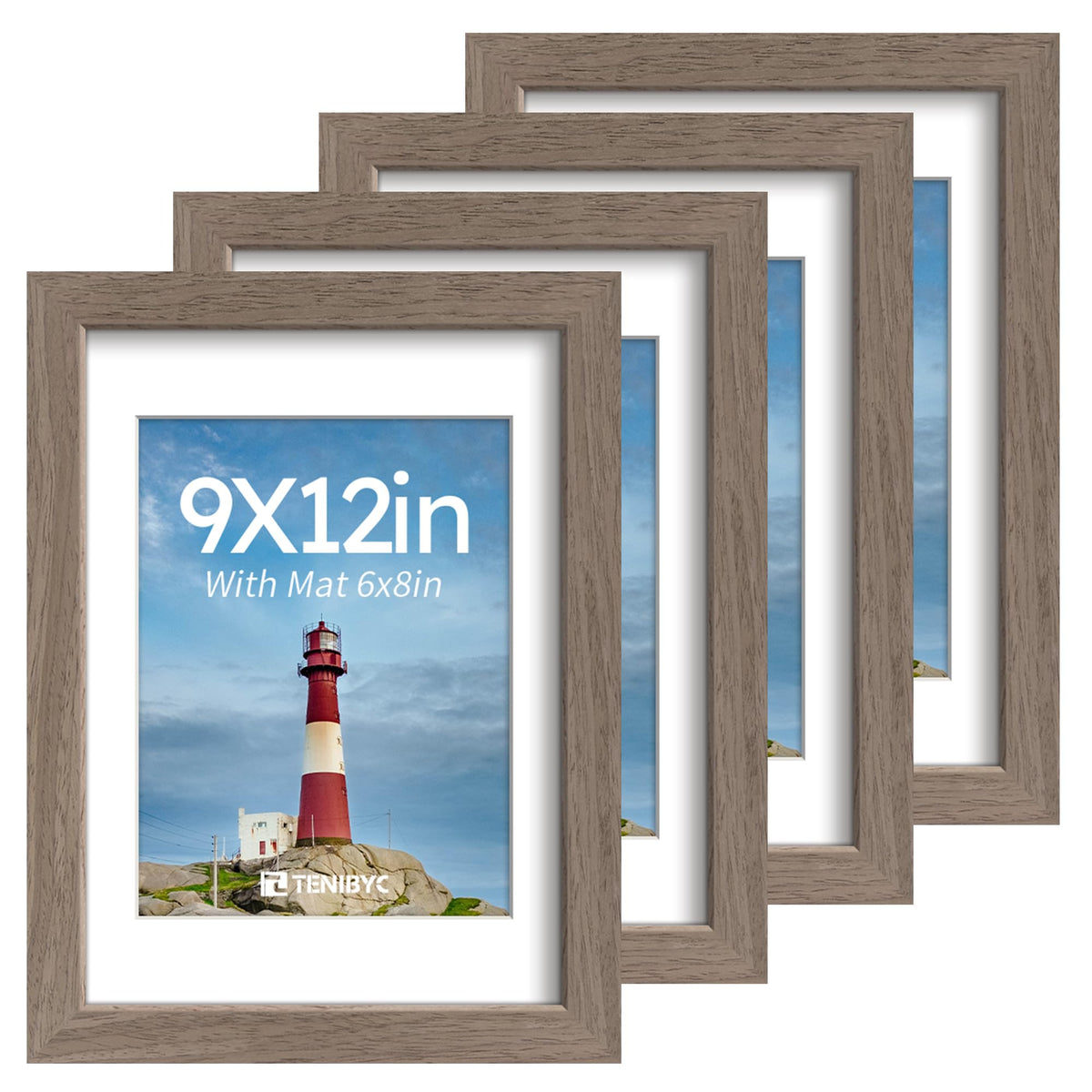 5x7 picture frame 4 Pack, 4x6 Mat, Black Wood, Glass, for Photo