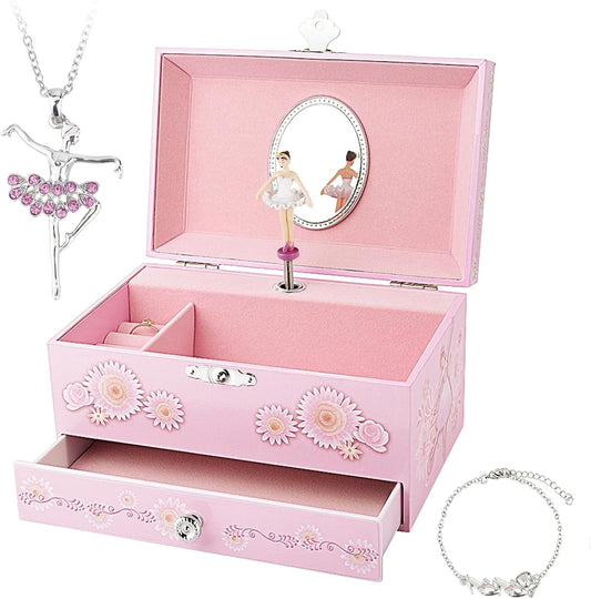 RR ROUND RICH DESIGN Kids Musical Jewelry Box for Girls Pink