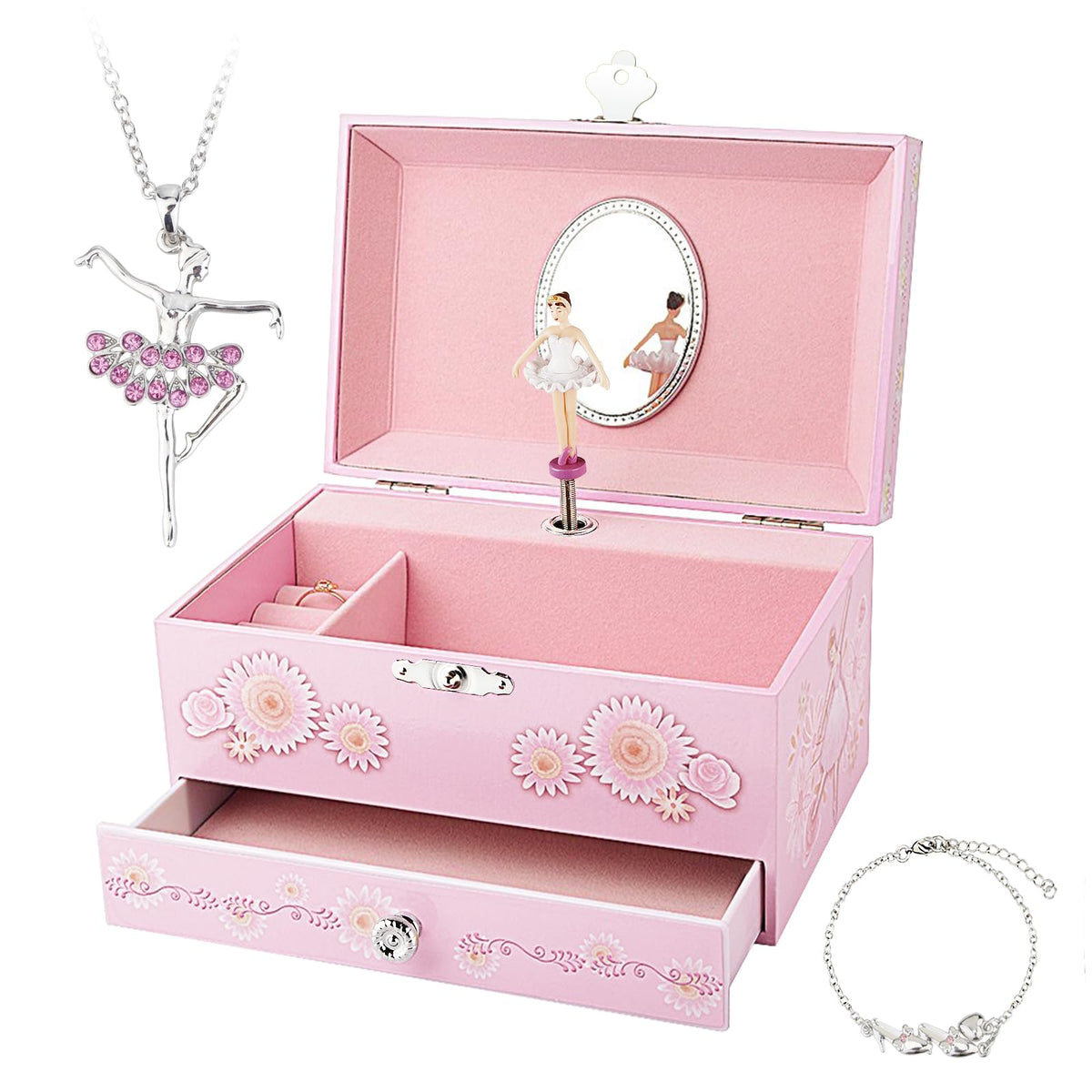RR ROUND RICH DESIGN Kids Musical Jewelry Box for Girls Pink