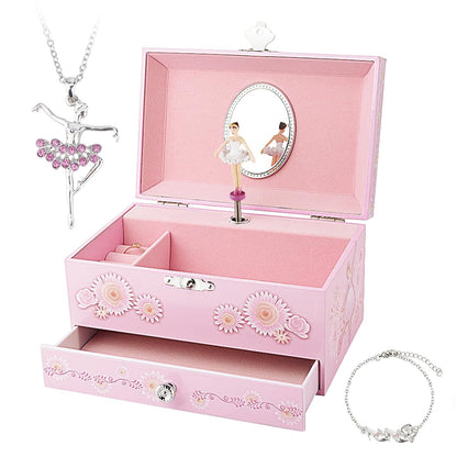 RR ROUND RICH DESIGN Kids Musical Jewelry Box for Girls Pink