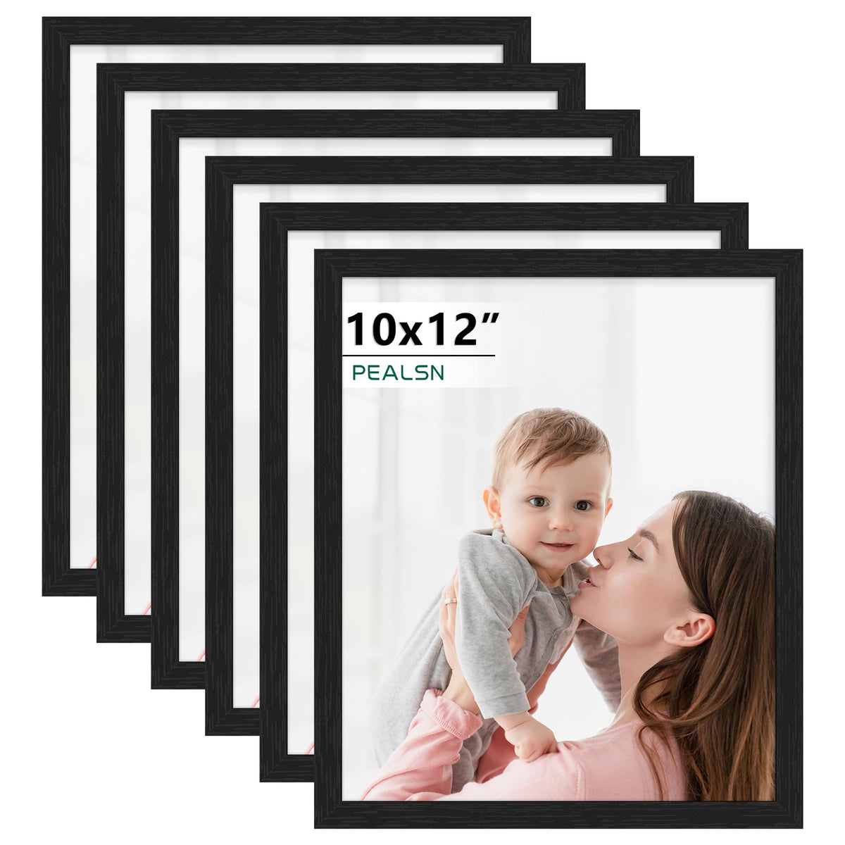PEALSN 8x10 Picture Frame Set of 6, Wall or Tabletop, Black Woodgrain
