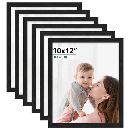 PEALSN 8x10 Picture Frame Set of 6, Wall or Tabletop, Black Woodgrain