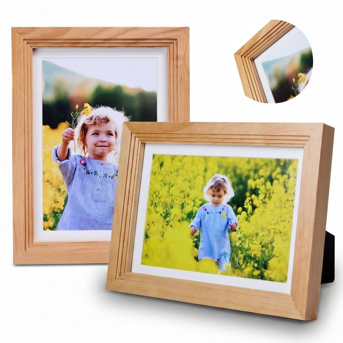 8x10 Wooden Picture Frame, Displays 8x10 Without Mat or 5x7 With Mat, Solid Wood Colorful Photo Frame for Wall Tabletop, Real Glass, Rustic Stepped Edge, 2 Pack, Brown