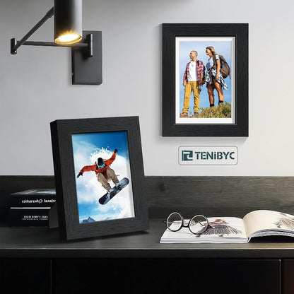 5x7 picture frame 4 Pack, 4x6 Mat, Black Wood, Glass, for Photo