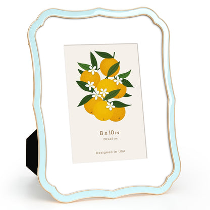 4x6 Enamel Picture Frame with HD-Tempered Glass, Display 3x5 Photo with Mat, Ornate Photo Frame with Gold Metal Edge & Velvet Back for Tabletop & Wall Mount Vertically or Horizontally Display, White