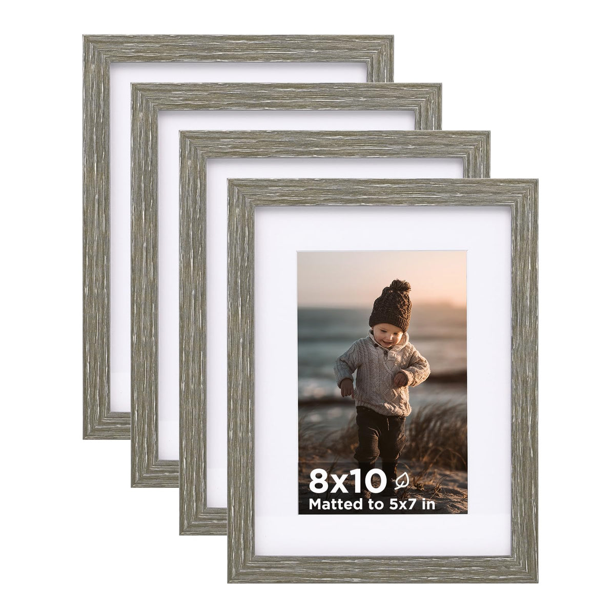 KINLINK 5x7 Picture Frame White Set of 4, Wooden Photo Frames Matted 4x6 with Plexiglass for 4x6 with Mat or 5x7 without Mat for Table and Wall Display