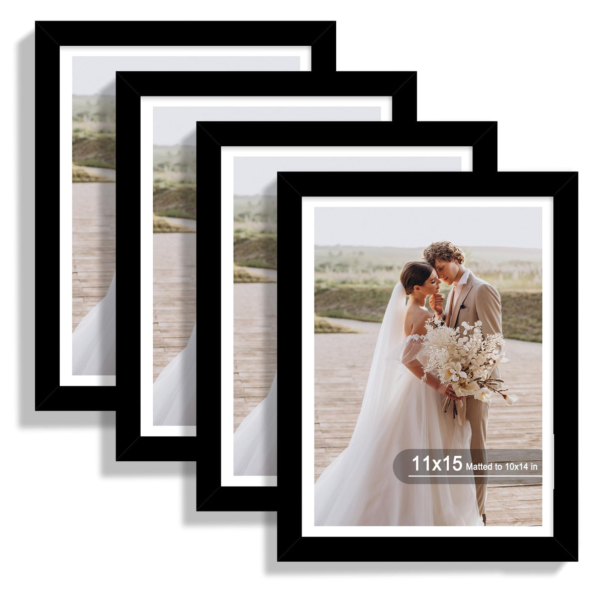 Hongkee 5x7 Picture Frame Set of 4, Real Glass and Wooden Frame, 4x6 Mat