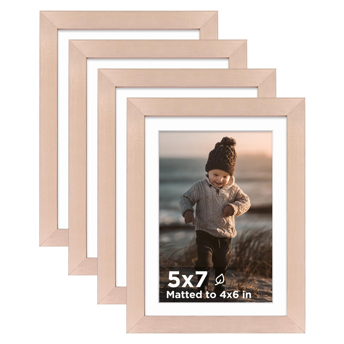 KINLINK 5x7 Picture Frame White Set of 4, Wooden Photo Frames Matted 4x6 with Plexiglass for 4x6 with Mat or 5x7 without Mat for Table and Wall Display