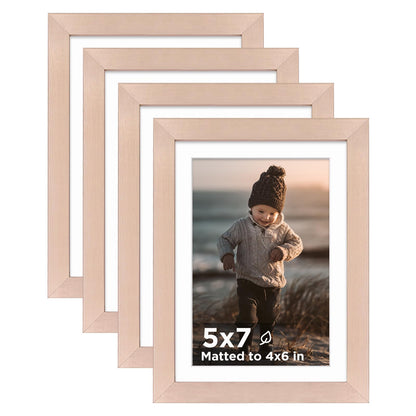 KINLINK 5x7 Picture Frame White Set of 4, Wooden Photo Frames Matted 4x6 with Plexiglass for 4x6 with Mat or 5x7 without Mat for Table and Wall Display