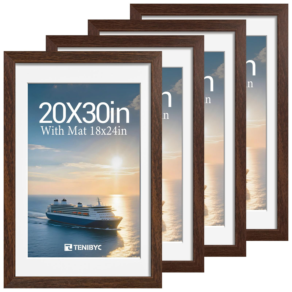 5x7 picture frame 4 Pack, 4x6 Mat, Black Wood, Glass, for Photo