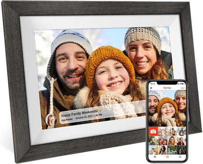Frameo 10.1 inch Digital Picture Frame WiFi Smart Digital Photo Frame Wood