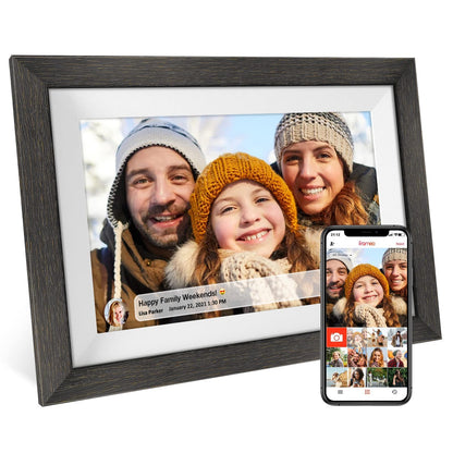 Frameo 10.1 inch Digital Picture Frame WiFi Smart Digital Photo Frame Wood