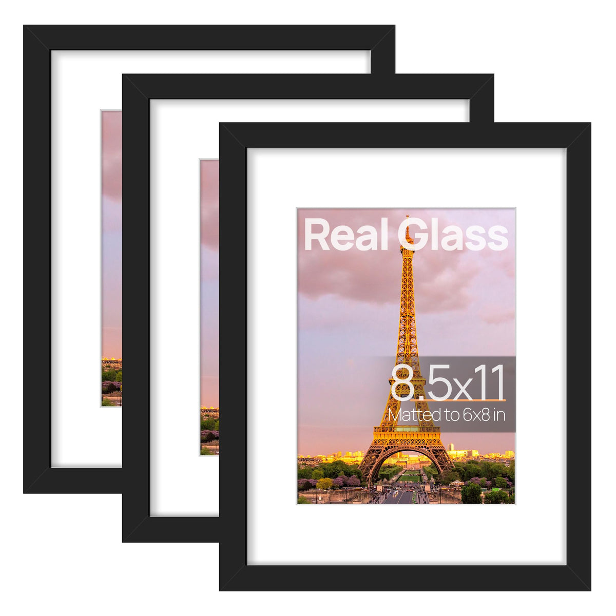 upsimples 11x14 Picture Frame, Gallery Glass Photo Frames Set of 3, Black