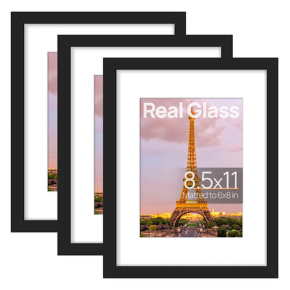 upsimples 11x14 Picture Frame, Gallery Glass Photo Frames Set of 3, Black