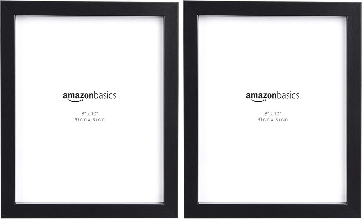 Amazon Basics Rectangular Photo Picture Frame, 8" x 10", Wall Hanging or Tabletop Display, Black, 2-Pack, Horizontal or Vertical