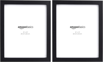 Amazon Basics Rectangular Photo Picture Frame, 8" x 10", Wall Hanging or Tabletop Display, Black, 2-Pack, Horizontal or Vertical