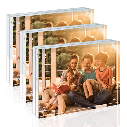 Egofine 5x7 Acrylic Frames 6 Pack, 20mm Thicker Frameless Clear Picture Frames, Double Sided Magnetic Picture Frames, Free Standing Desktop Display