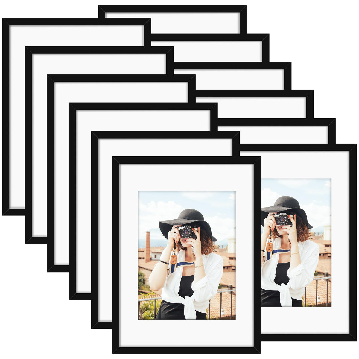 Picrit 8x10 Picture Frame Set of 12, Modern Gallery Wall Frames, Black
