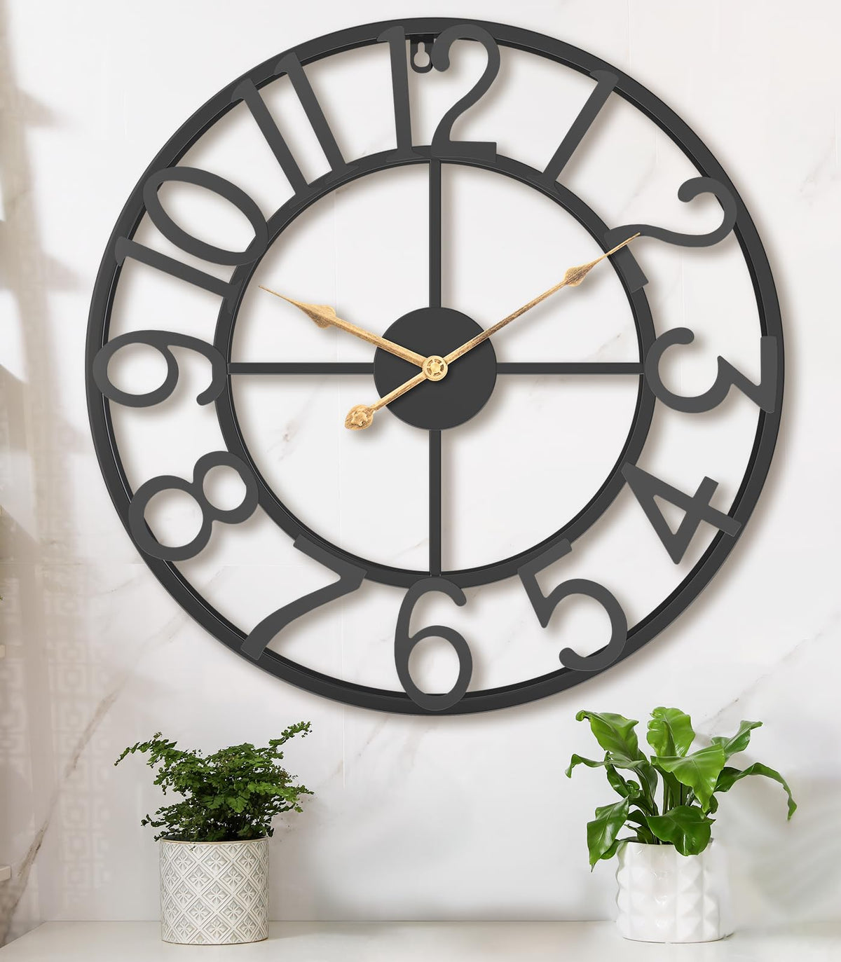 Pytha Sight 30 Inch Black Large Roman Numeral Wall Clocks for Living Room