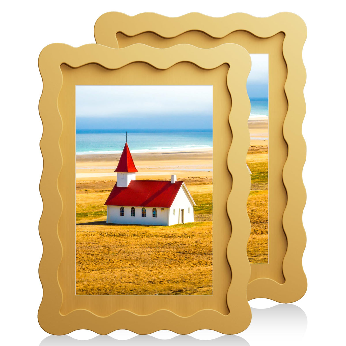 5x7 Wavy Picture Frame with 4x6 Mat, 5 x 7 Wood Frame, Real Glass