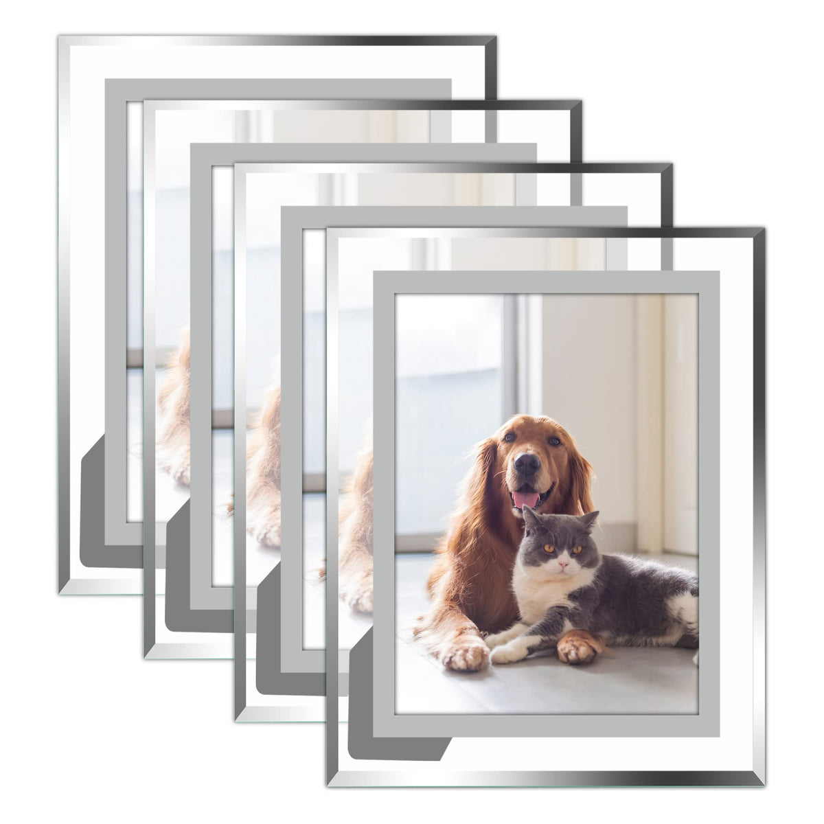 Vienrose 5x7 Picture Frame Set of 2, Clear Glass Photo Frames with Silver Edge, Horizontal or Vertical Display for Tabletop, Desk, Home, Office Decoration Fits 5x7 Photos Easy Photo Swap Gift Ready
