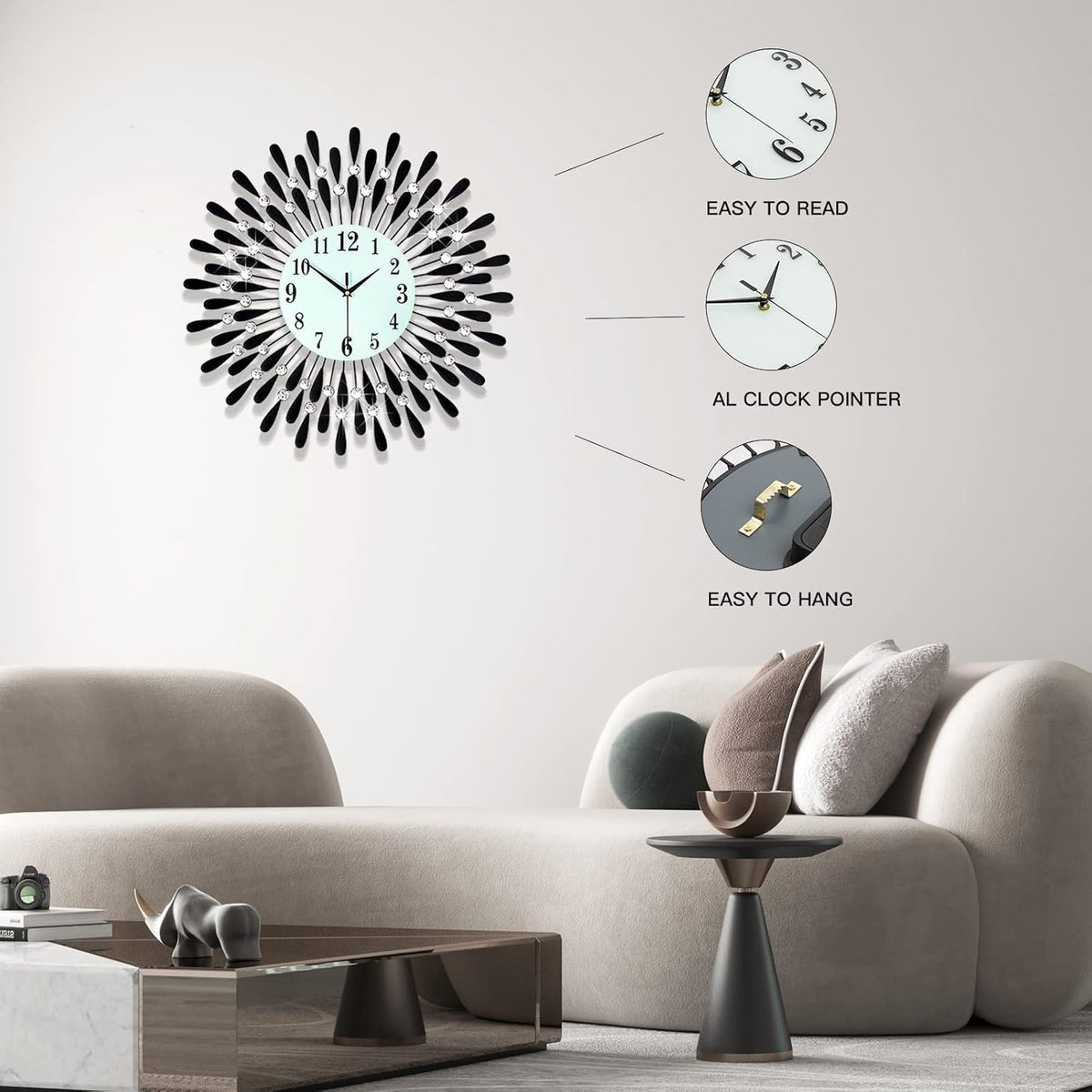 Large Wall Clocks for Living Room Decor Big Modern Silent Clock