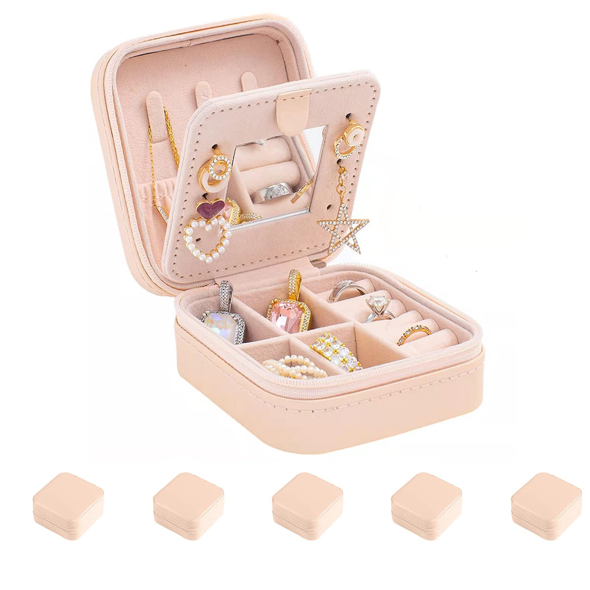 KElofoN Travel jewelry case Travel jewelry box Travel Jewelry Organizer Small box Gift for Girls Women with Mirror(Green)